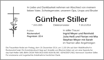Traueranzeige von Günther Stiller von Pegnitz-Zeitung